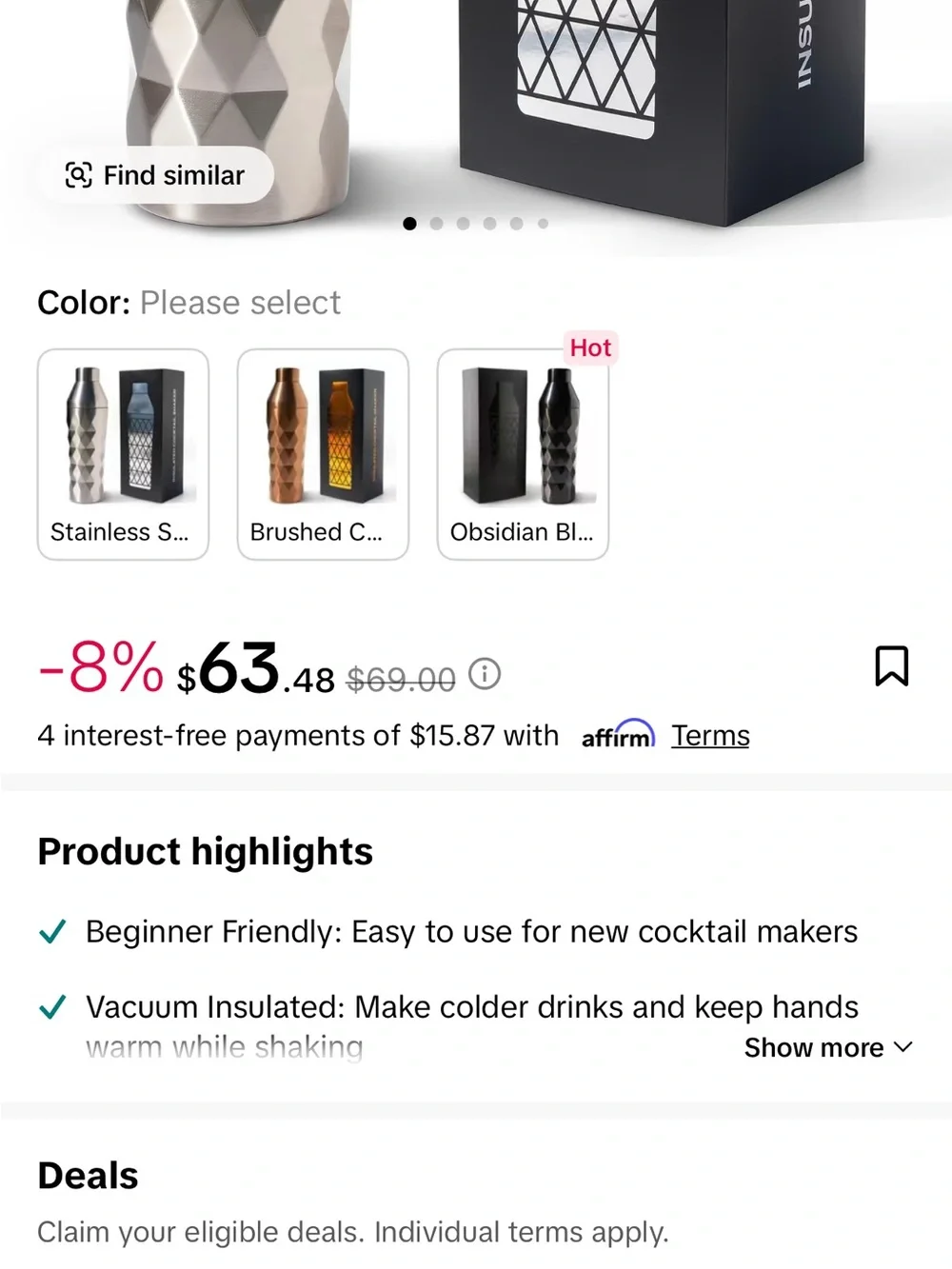 Insulated Silver Cocktail Shaker - Modern Diamond Texture